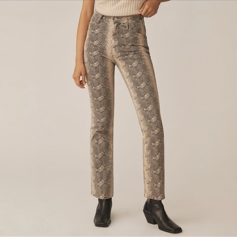 NWT MOTHER Hustler Flood High-Rise Snake Print Jeans Anthropologie Size 26